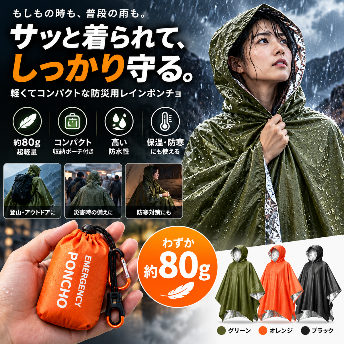 そなえポンチョ™|携帯用 防災・緊急レインポンチョ