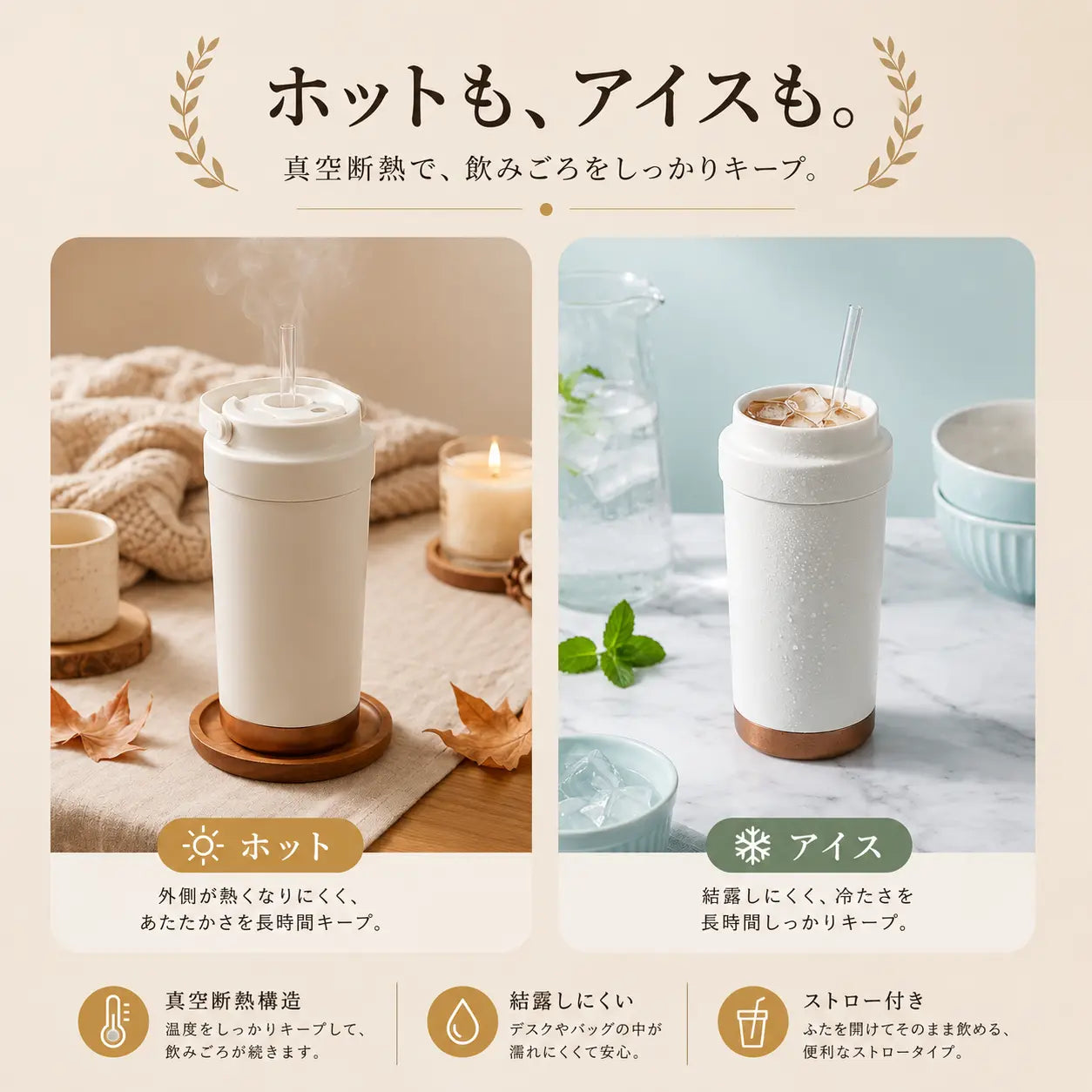 CERAMI TUMBLER™ 真空断熱ストロータンブラー 500ml（セラミックコーティング／ステンレス）