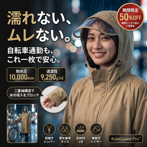 RainGuard Pro™｜耐水圧10,000mm 通勤レインポンチョ