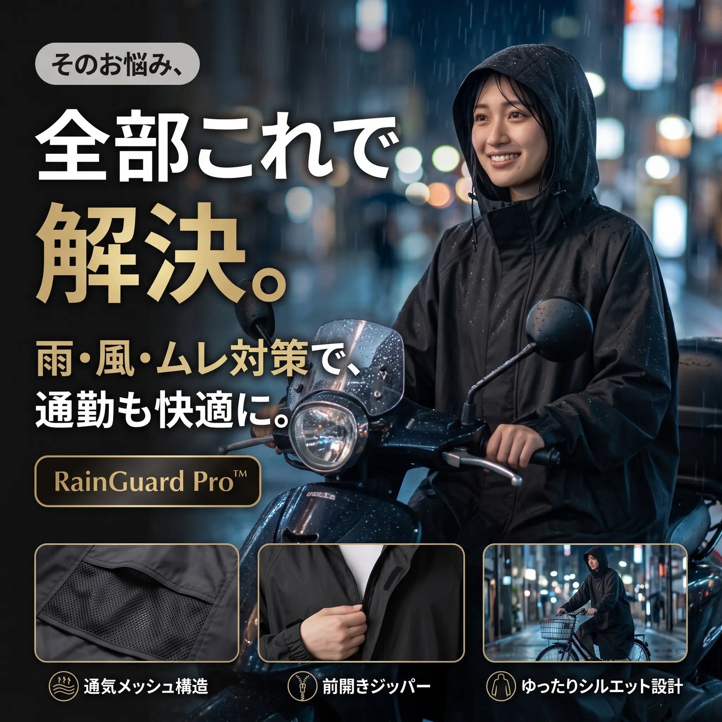 RainGuard Pro™｜耐水圧10,000mm 通勤レインポンチョ